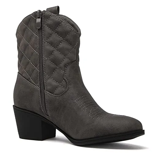 GLOBALWIN Women's Grey Quilted Mid Calf The Western Cowboy Cowgirl Boots 7M