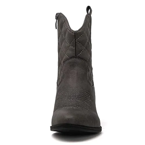 GLOBALWIN Women's Grey Quilted Mid Calf The Western Cowboy Cowgirl Boots 7M