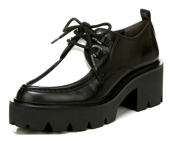 Sam Edelman Monna Black/White Leather Chunky Heel Lace Up Almond Toe Loafers
