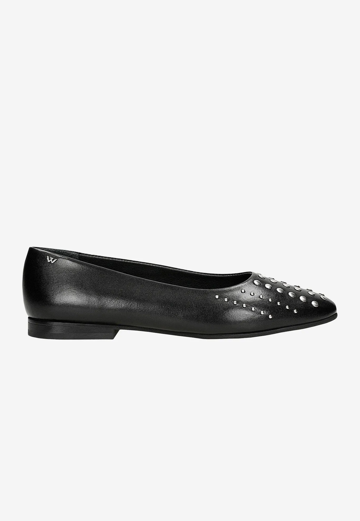 Wojas Black Leather Ballet Flats with Rivets | 4404451