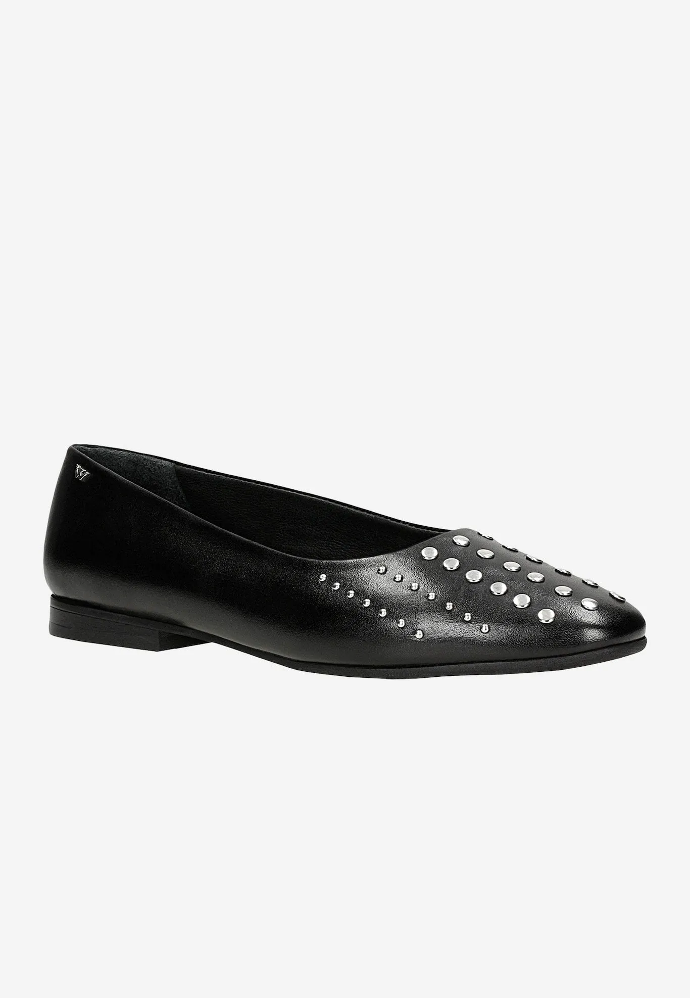 Wojas Black Leather Ballet Flats with Rivets | 4404451